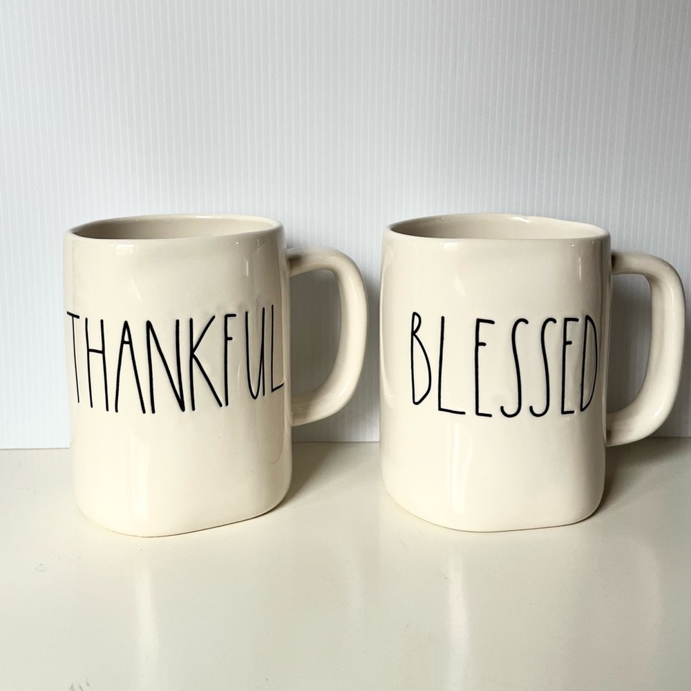 Rae Dunn Cream Mugs Set - Thankful & Blessed